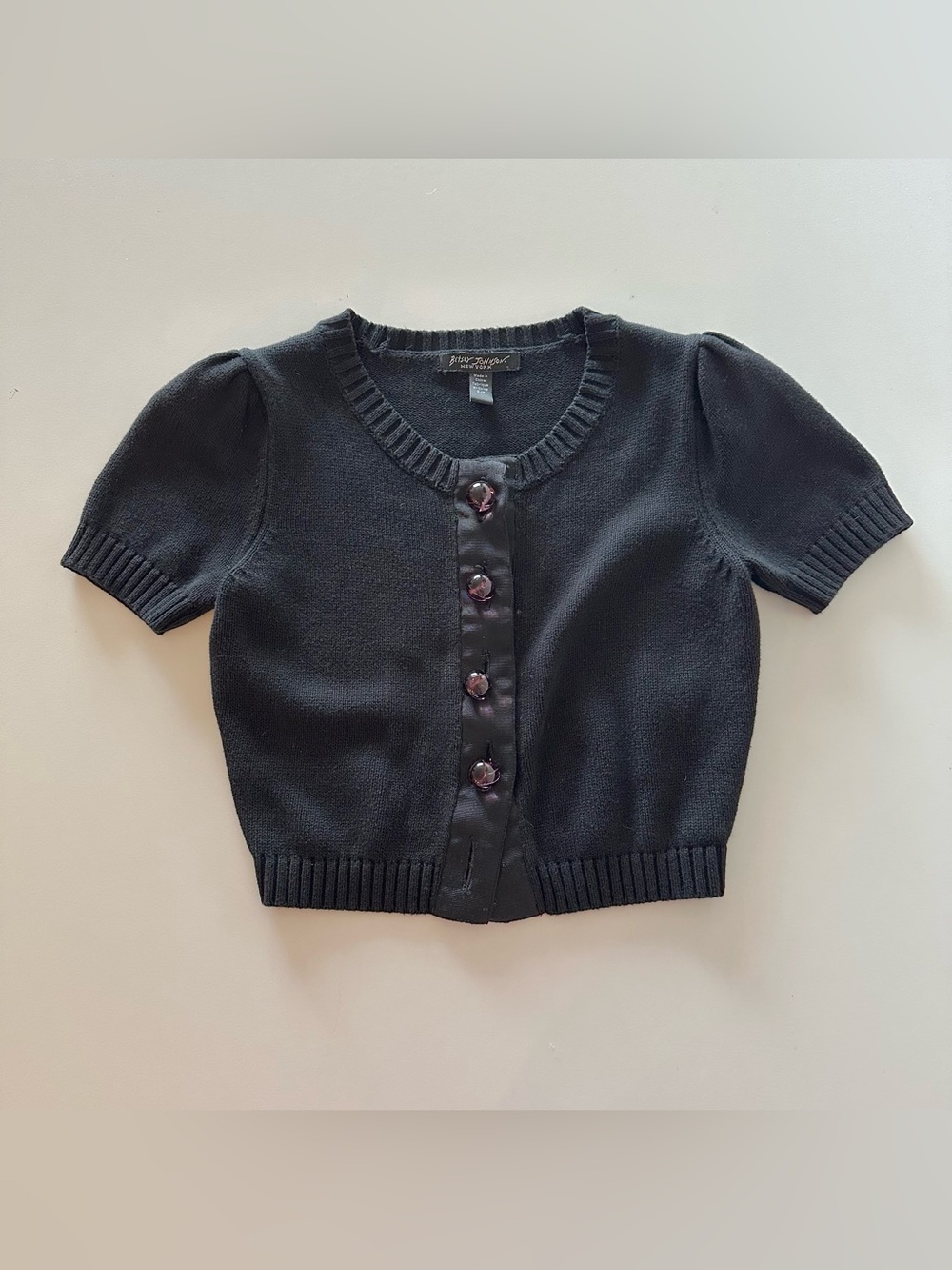 Vintage Betsey Johnson Y2K Puff Short Sleeve Cardigan Black S Coquette